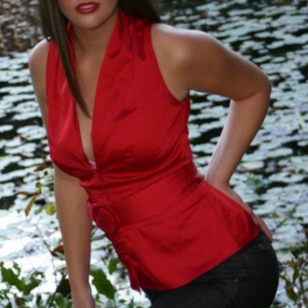 Arden B low cut v-neck button up